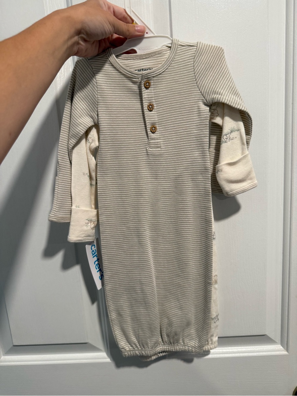 Carter's Bundle Cream & Beige Stripe and Elephant Newborn Gowns